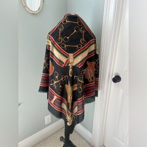 Equestrian Scarf | Saddles | Buckles | Red & Green Boarder | Great Condition
